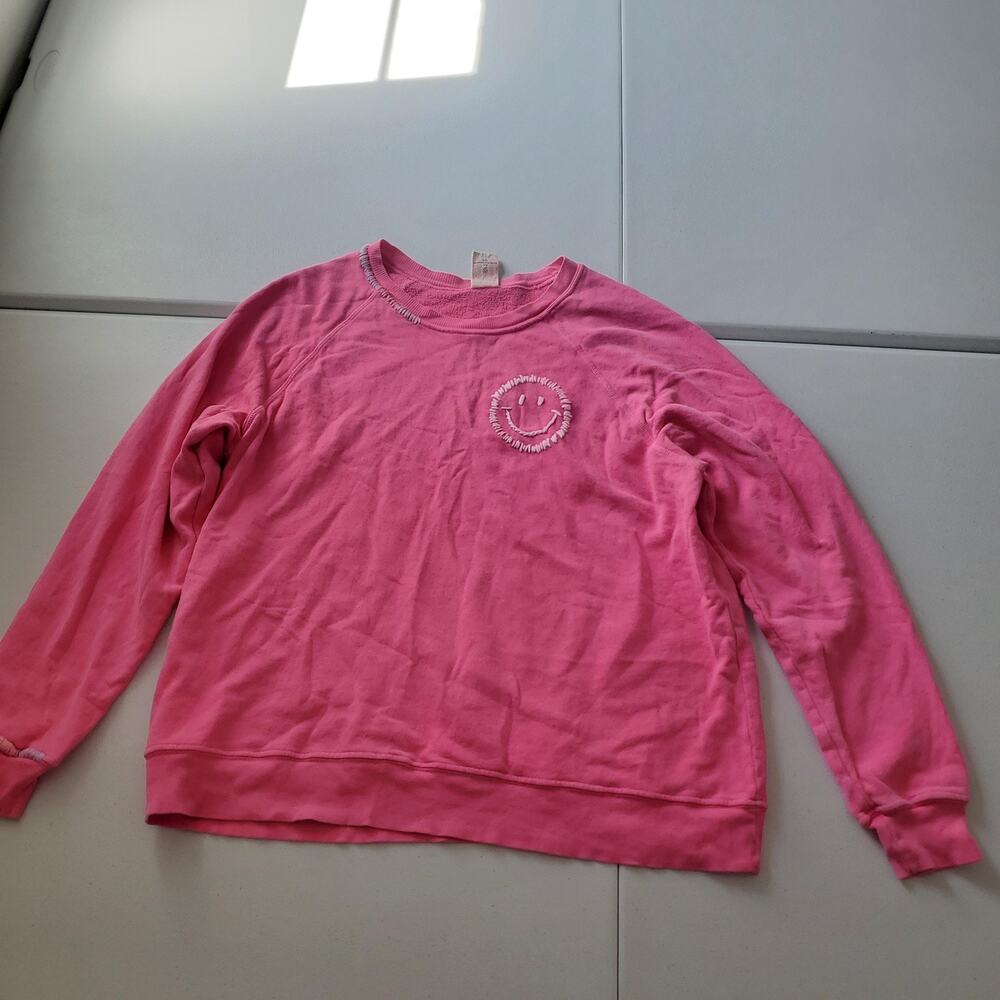 ISMBS Sweatshirt Womens XS/S Pink Smiley Face Pullover Crewneck